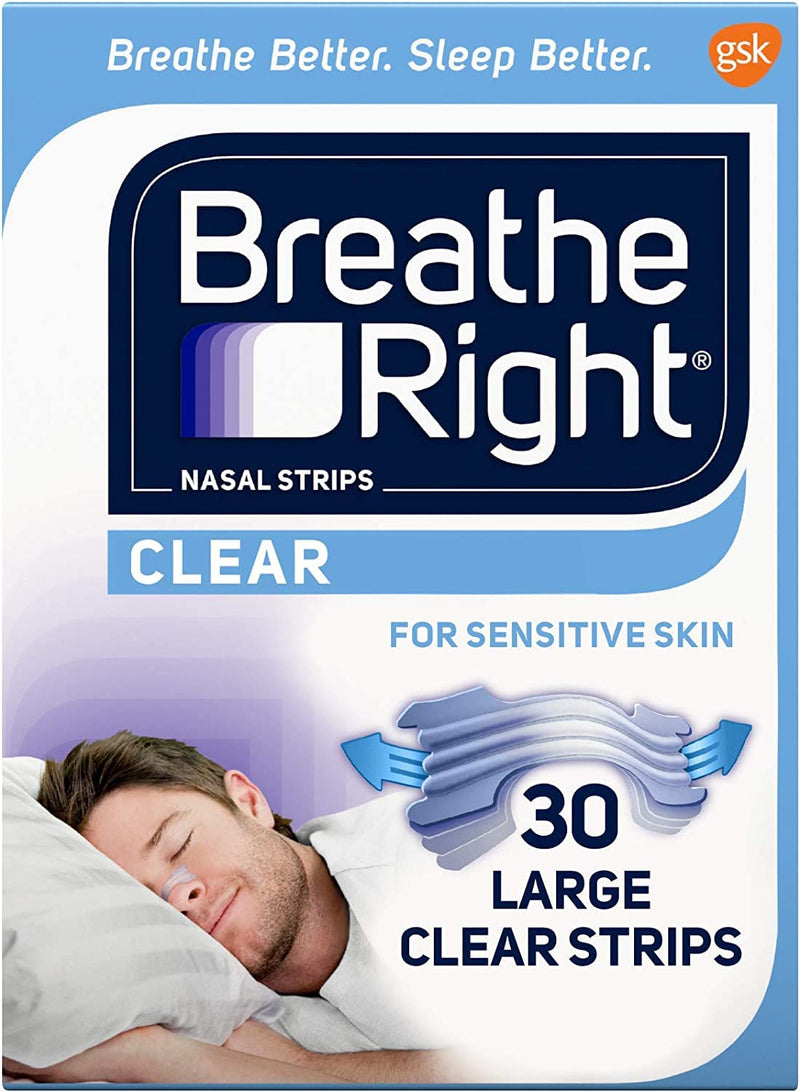 [Australia] - Breathe Right Nasal Strips for Sensitive Skin, Large, Clear, 30 Strips 