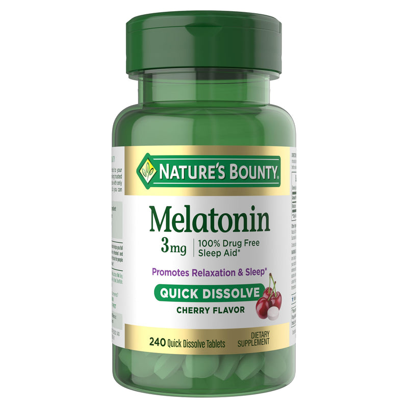 Nature's Bounty Melatonin 3mg Quick Dissolve, Sleep Aid Supplement, Sleep Aids for Adults, Cherry Flavor, 240 Count (Pack of 1) 240 Count (Pack of 1)