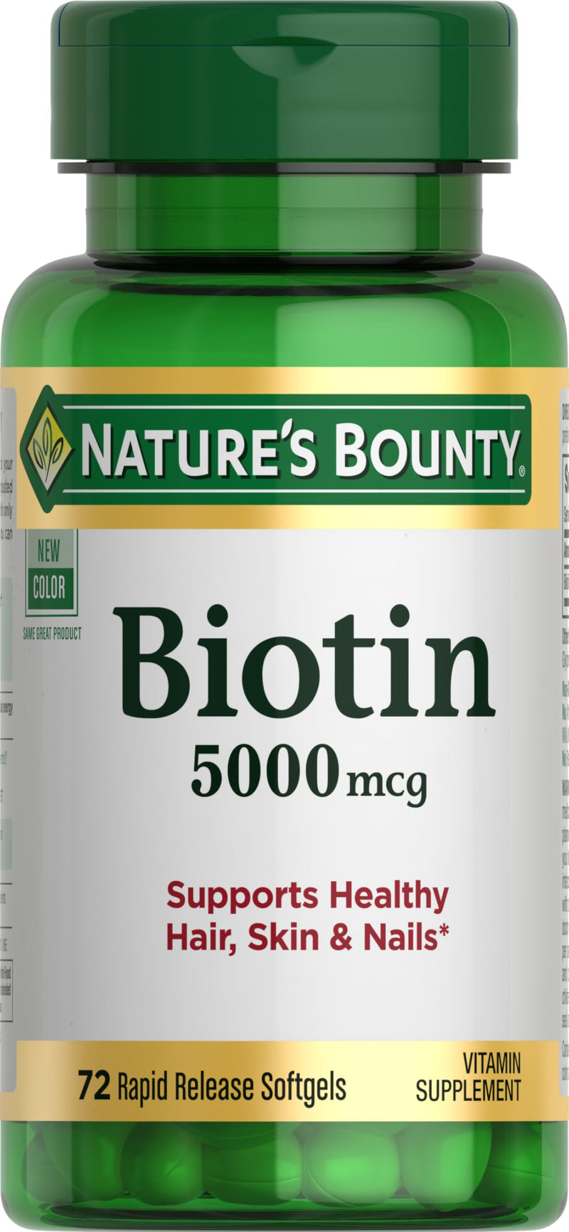 Nature's Bounty Biotin, 5000mcg, 72 Softgels | Supports Metabolism for Cellular Energy and Healthy Hair, Skin, and Nails 72 Count (Pack of 1)