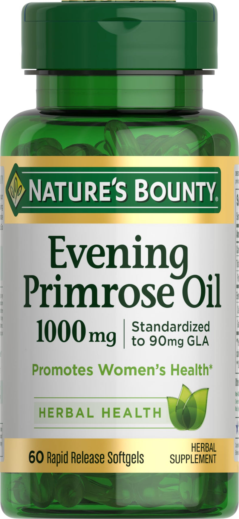 Nature's Bounty Evening Primrose Oil, Cold Pressed, 1000mg, 60 Count | Promotes Women's Health, Herbal Supplement, Gluten Free, 60 Rapid Release Softgels 60 Count (Pack of 1)
