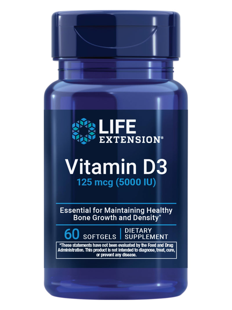 Life Extension Vitamin D3 125 mcg (5000 IU), Bone Health, Brain Performance, Immune System Support, Gluten-Free, Non-GMO, Once Daily, Two-Month Supply, 60 Softgels | Bone Health, Cognitive Health & Immune System Support, Gluten-Free & Non-GMO, Once Dai...
