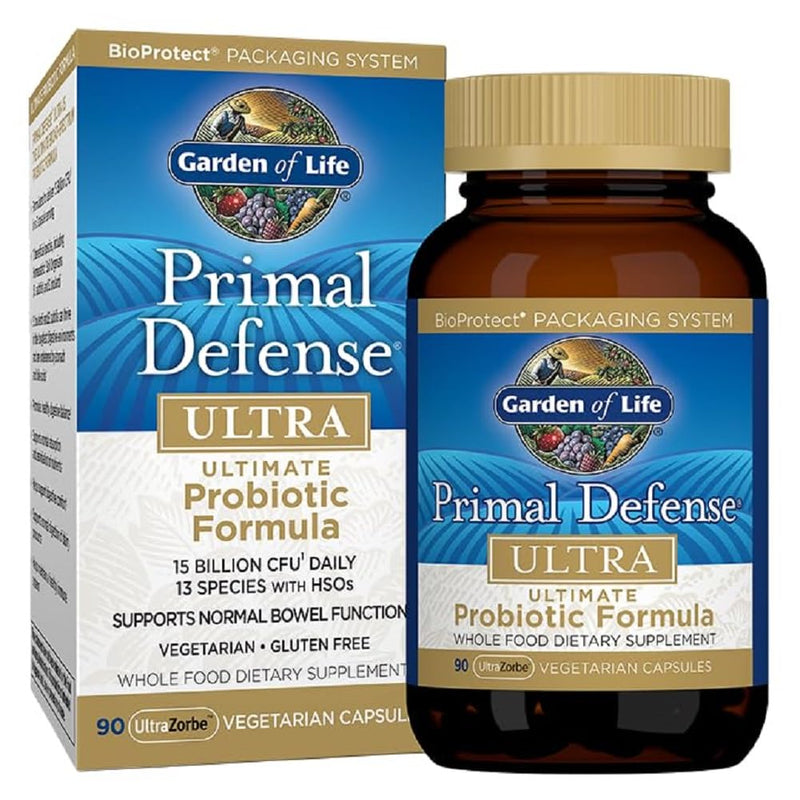Garden of Life Primal Defense Ultra, 15 Billion CFU Plus HSOs, 90 Capsules | For Digestive Health Balance, 15 Billion CFU and 13 Strains Plus HSOs, Vegetarian and Gluten Free, 90 Capsules 90 Count (Pack of 1)