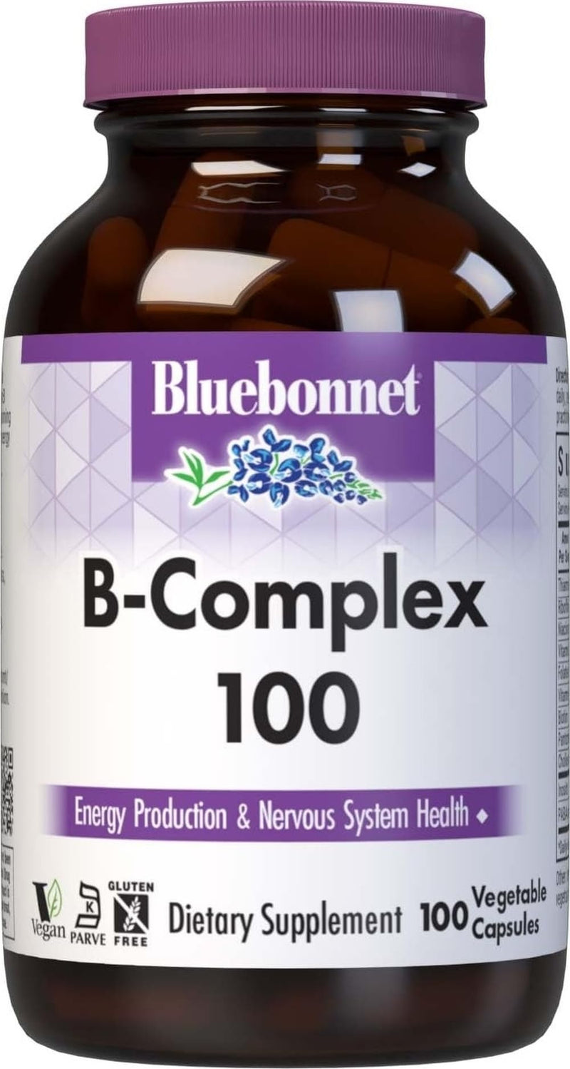 Bluebonnet Nutrition B Complex, Complete Full Spectrum, Vitamin B6, B12, Biotin, Folate, Vegan, Vegetarian, Gluten, Soy & Milk Free, Kosher, 100 Count | Energy Production & Brain Health; Vegan, Kosher Certified, Gluten-Free, Soy-Free, Dairy-Free