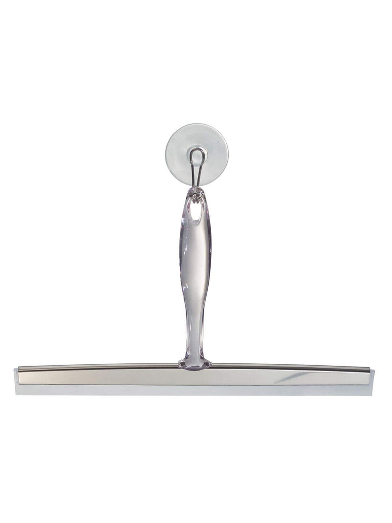 [Australia] - iDesign Zia Metal and Plastic Bathroom Squeegee for Shower, Glass Doors, Floors, Mirrors, with Suction Hook Holder , 12 Inches, Clear and Stainless Steel 12" Inch Set of 1 