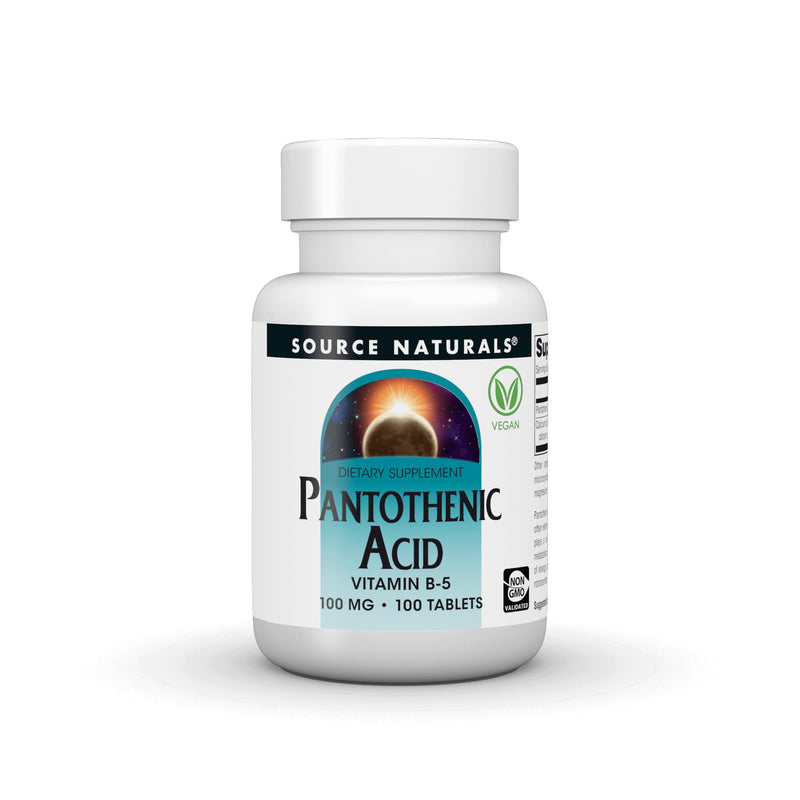 Source Naturals Pantothenic Acid, 100 mg -100 Vegan Tablets | Vitamin B-5 | Non-GMO Validated*