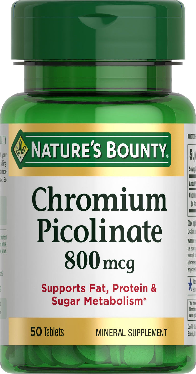 [Australia] - Nature's Bounty Chromium Picolinate, Supports Fat, Protein & Sugar Metabolism, Mineral Supplement, 800 mcg, 50 Tablets Unflavored 50 Count (Pack of 1) 