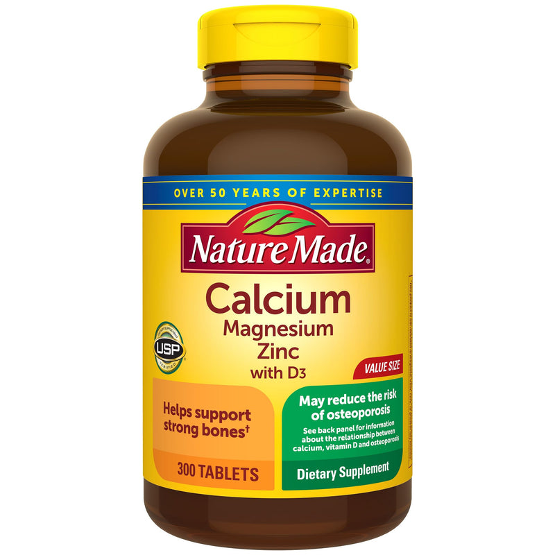 Nature Made Calcium Magnesium Zinc with Vitamin D3, 300 Tablets Unflavored 300 Count (Pack of 1)