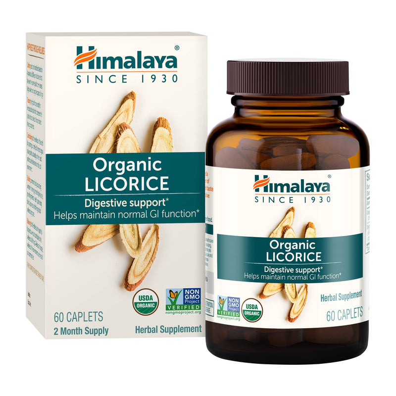 [Australia] - Himalaya Organic Licorice Root Herbal Supplement, Non-DGL, Occasional Heartburn and Indigestion Relief, Upset Stomach Relief, Digestive Support, Non-GMO, USDA Organic, Vegan, 60 Plant-Based Caplets 60 Count (Pack of 1) 