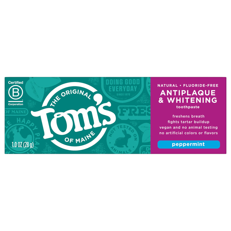 [Australia] - Tom's of Maine Fluoride-Free Antiplaque & Whitening Toothpaste, Travel Size, Peppermint, 1 oz. 12-Pack 1 Ounce (Pack of 12) 