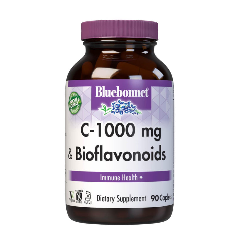 Bluebonnet Vitamin C 1000 mg Plus Bioflavonoids Caplets, 90 Count | Immune Health; Non-GMO, Vegan, Kosher Certified, Gluten-Free, Soy-Free, Dairy-Free