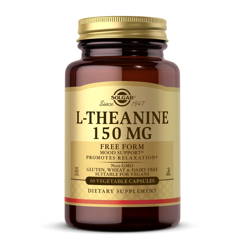 Solgar L-Theanine 150 mg - 60 Vegetable Capsules - Promotes Relaxation - Non-GMO, Vegan, Kosher & Gluten Free - 60 Servings | Amino acid present in green tea · Natural phytochemical · Promotes mental calm · Gluten free
