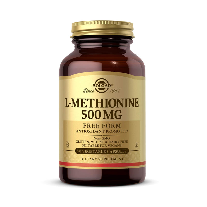 Solgar L-Methionine 500 mg, 90 Vegetable Capsules - Antioxidant Promoter | Supports Fat Metabolism, Vegan, Gluten Free, Dairy Free, Kosher - 90 Servings