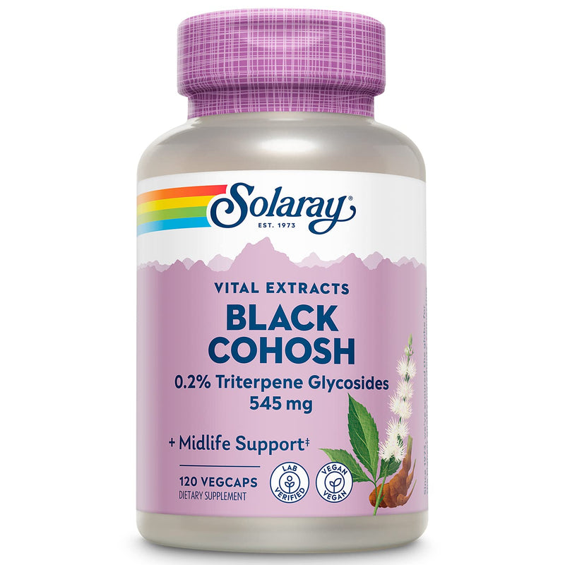 [Australia] - Solaray Black Cohosh Root & Extract 545mg | Womens Health & Menopause Support Supplement | Non-GMO | 120 VegCaps 120 Count (Pack of 1) 