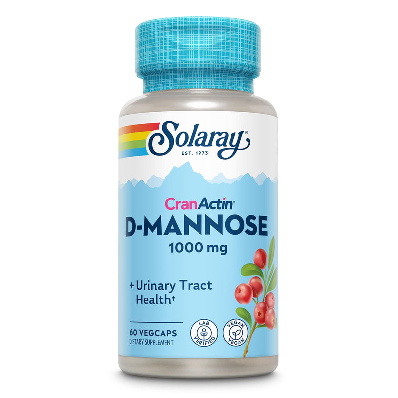 [Australia] - Solaray D-Mannose 1000mg with CranActin Cranberry Extract - D Mannose Cranberry Supplement with Vitamin C - Supports Urinary Tract and Bladder Health - Vegan, 60 Day Guarantee, 30 Servings, 60 VegCaps 60 Count (Pack of 1) 
