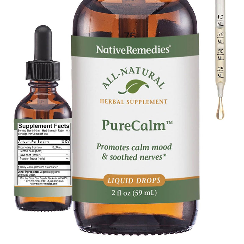 Native Remedies PureCalm - All Natural Herbal Supplement Promotes | Feelings of Calm During Times of Pressure, Stress or Nervous Tension - 59mL 2 Fl Oz (Pack of 1)