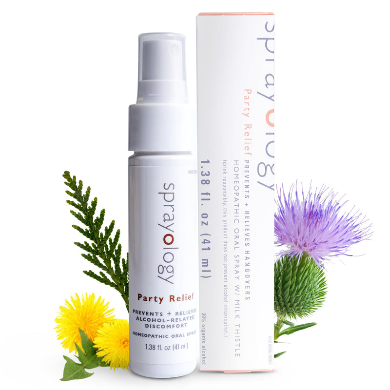 Sprayology Party Relief Recovery Spray | Relieves Symptoms of Alcohol-Related Discomfort with Milk Thistle, Taraxacum Officinale | Homeopathic Support for Headaches, Nausea & Dehydration (1.38 fl oz)