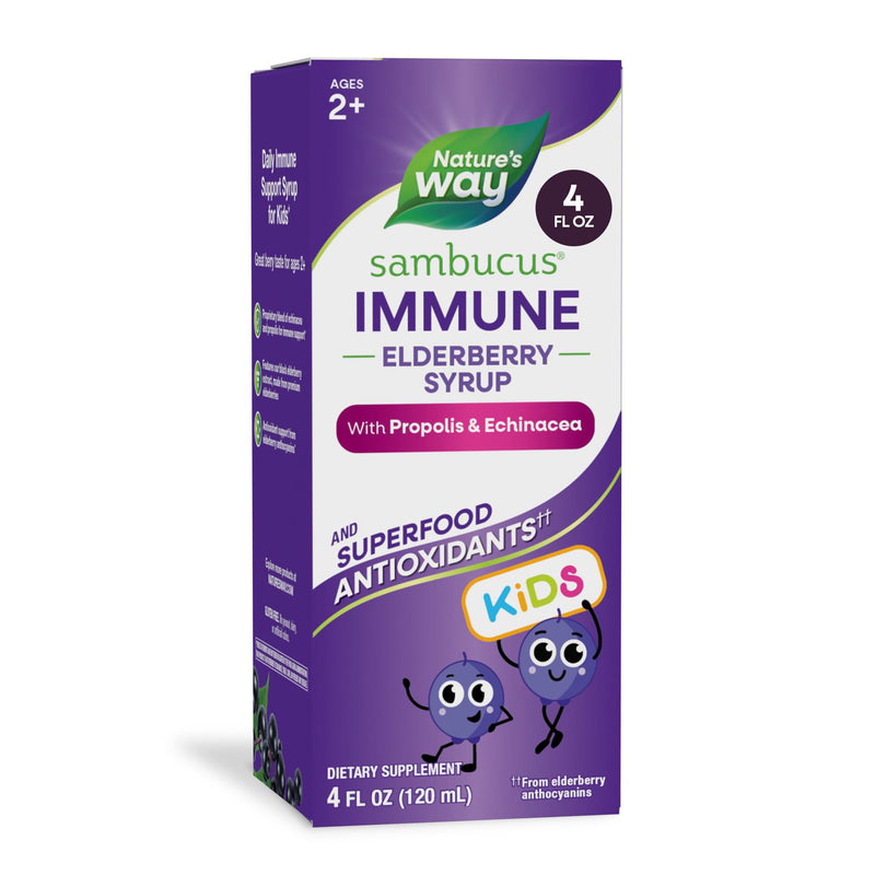 Nature's Way Sambucus Kids Immune Elderberry Syrup, Black Elderberry Extract with Echinacea & Propolis, Traditional Immune Support for Children with Superfood Antioxidants(1), Berry Flavored, 4 Fl Oz 4 Fl Oz (Pack of 1)