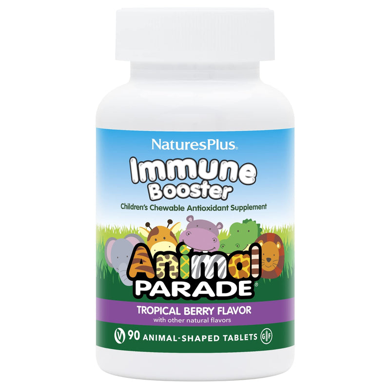 [Australia] - Natures Plus Animal Parade Immune Booster - Tropical Berry Flavor - 90 Animal-Shaped Chewable Tablets - Provides Immune System Support - Gluten Free, Vegan - 45 Servings 