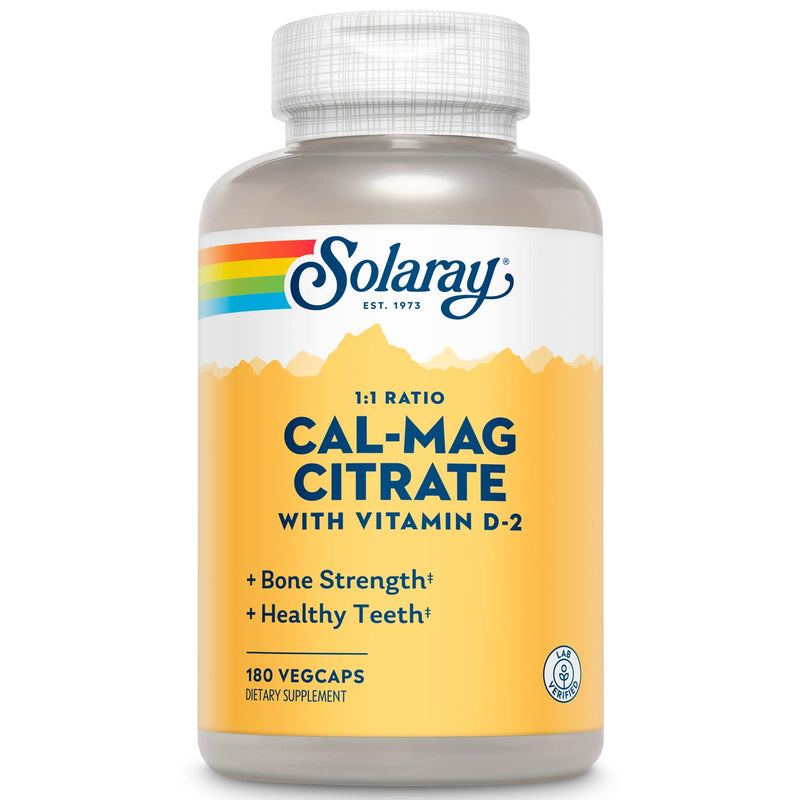 SOLARAY Calcium Magnesium Citrate 1:1 with Vitamin D2, 180 VegCaps | Bone, Muscle, Teeth & Nerve Support, Calcium & Magnesium Citrate with Vitamin D2, 30 Servings, Lab Verified