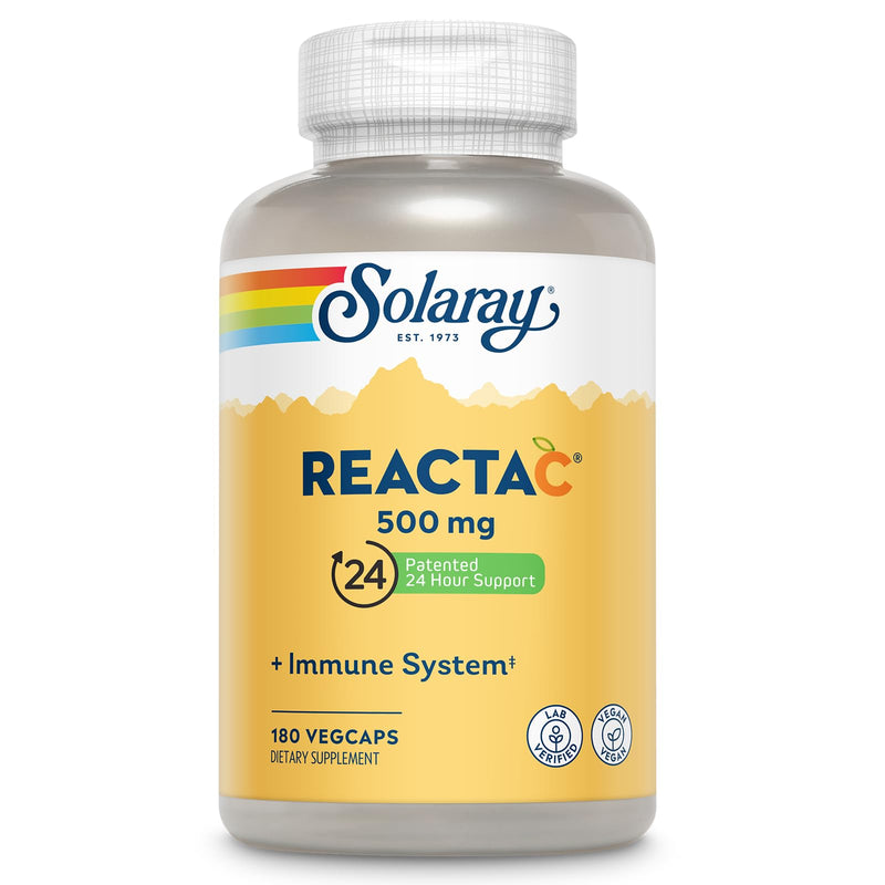 SOLARAY ReactaC Vitamin C 500mg - Patented 24-Hour Immune Support Supplement Capsules - Vitamin C with Bioflavonoids and Rutin - Antioxidant and Immune Defense - Vegan, 60-Day Guarantee - 180 Servings Unflavored 180 Count (Pack of 1)