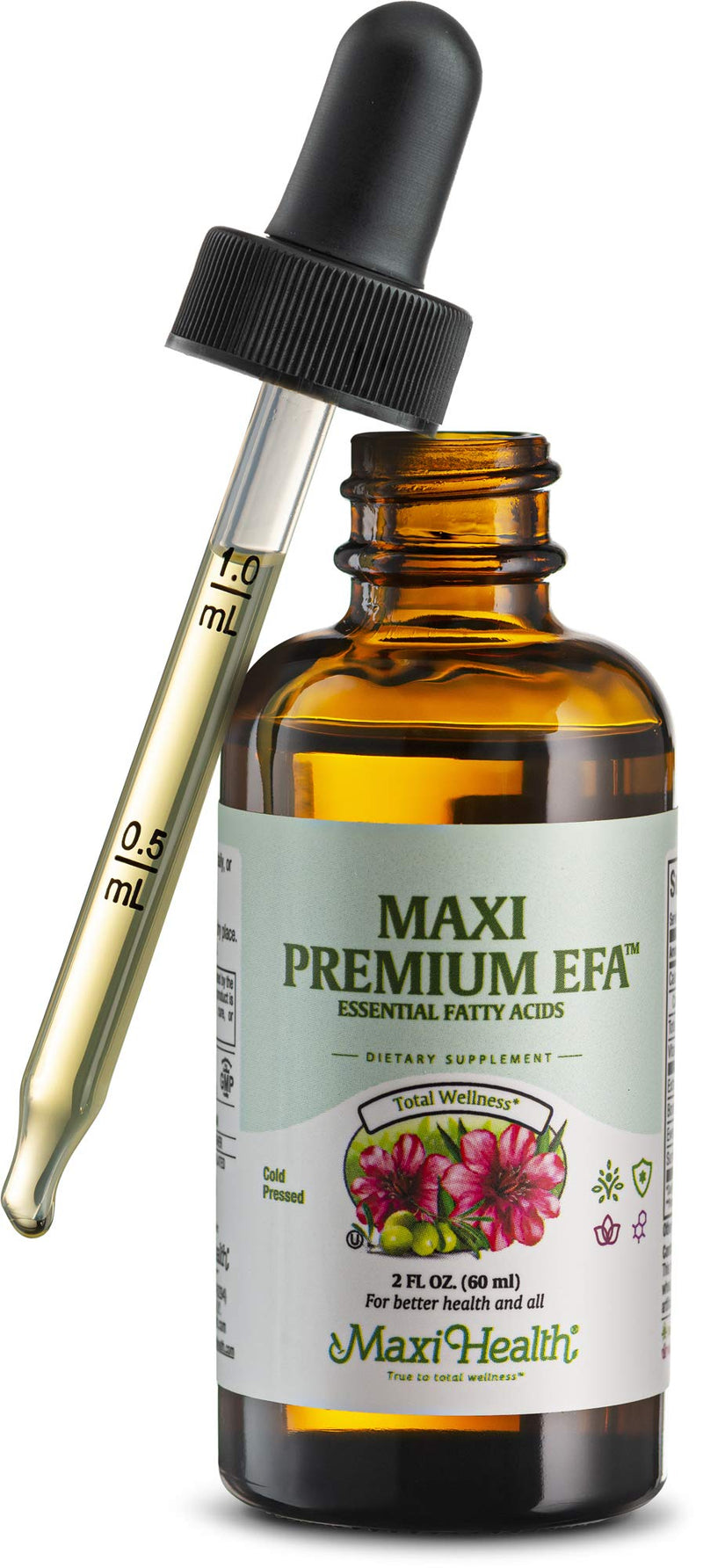 Maxi Health Premium Liquid EFA Supplement – Essential Fatty Acid Blend with Extra Virgin Olive Oil Cold Pressed, Vitamin E, & Other Oils for Skin, Hair, & Immune Support – Kosher, Vegetarian 2 Fl Oz