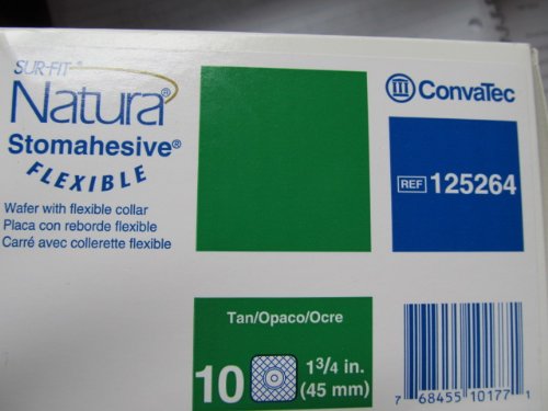 [Australia] - ConvaTec 125264 SUR-FIT Natura Two-Piece Stomahesive Skin Barrier with Flexible Collar, Cut-to-Fit, Tan, 1-3/4" Flange, 4" Length, 4" Width, Pack of 10 