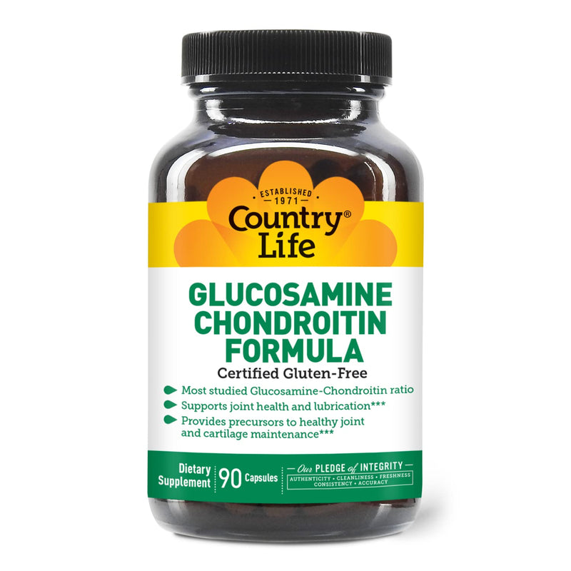 Country Life Glucosamine Chondroitin 1500mg/1200mg - Supports Joint Health & Lubrication - Maintains Healthy Cartilage, Tendon, Joint Tissue - Gluten Free, Non-GMO - 90 Capsules - for Adults