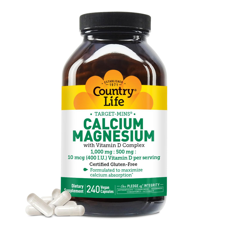 [Australia] - Country Life Target-Mins Calcium Magnesium with Vitamin D Complex for Total-Body Utilization and Osteoporosis Prevention 240 Count (Pack of 1) 
