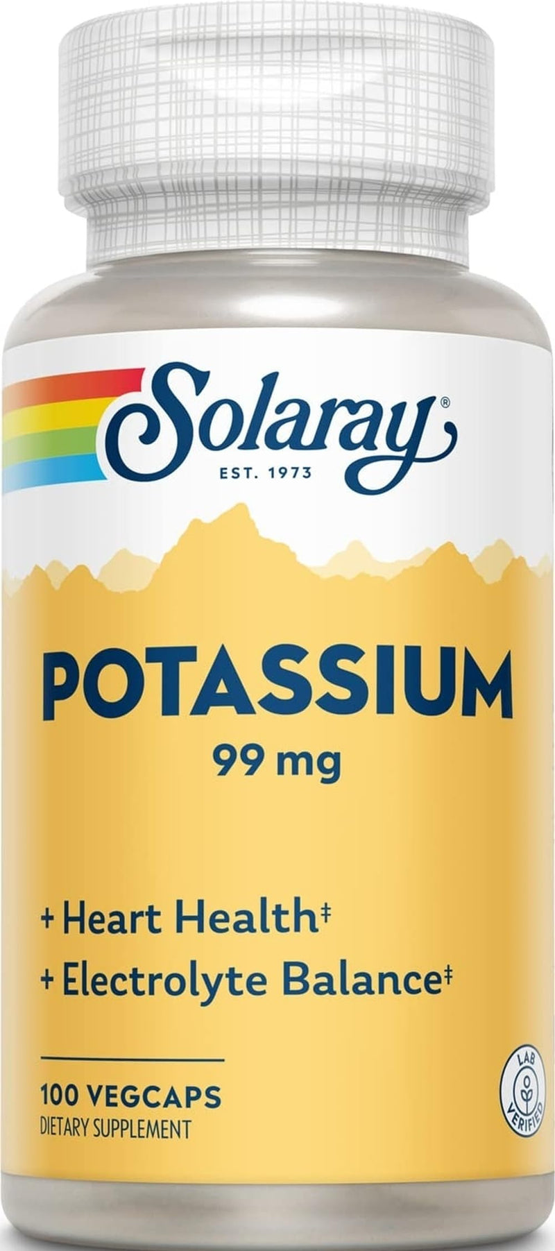 SOLARAY Potassium 99 mg, 100 VegCaps | Electrolyte, Heart & Vascular Support, Potassium Amino Acid Complex, 100 Servings, Lab Verified 1 Count (Pack of 100)
