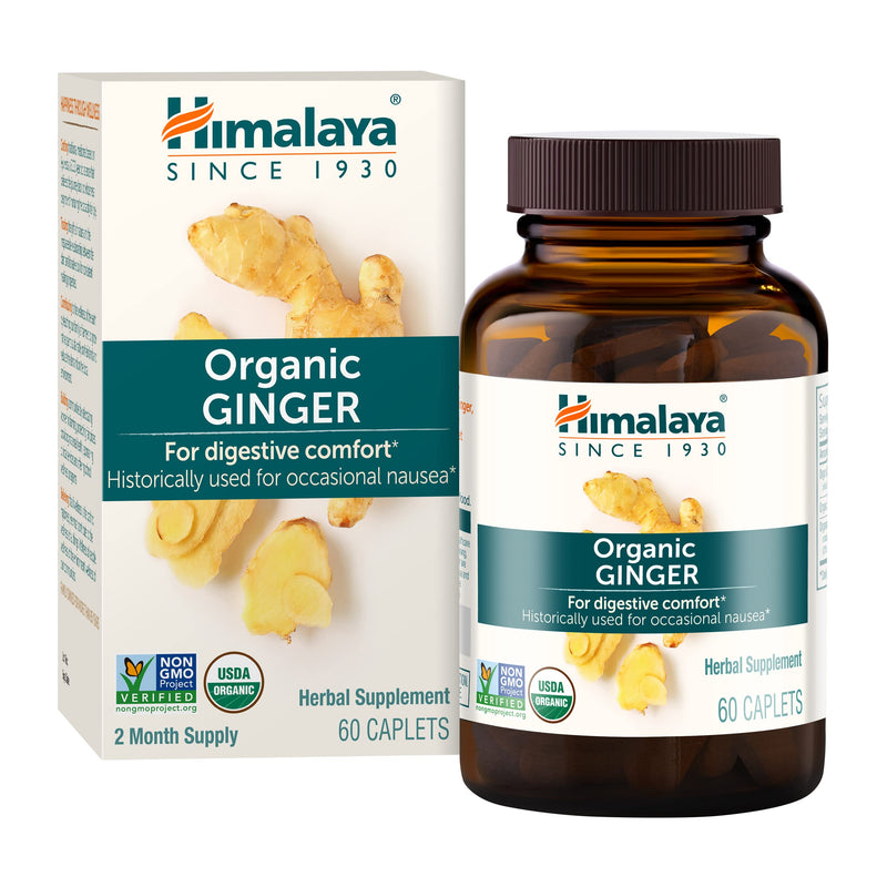 [Australia] - Himalaya Organic Ginger, 60 Day Supply - Digestive Health Supplement for Nausea, Upset Stomach Relief, and Occasional Bloating and Heartburn - USDA Organic, Vegan, Non-GMO, Gluten Free, 60 Caplets 