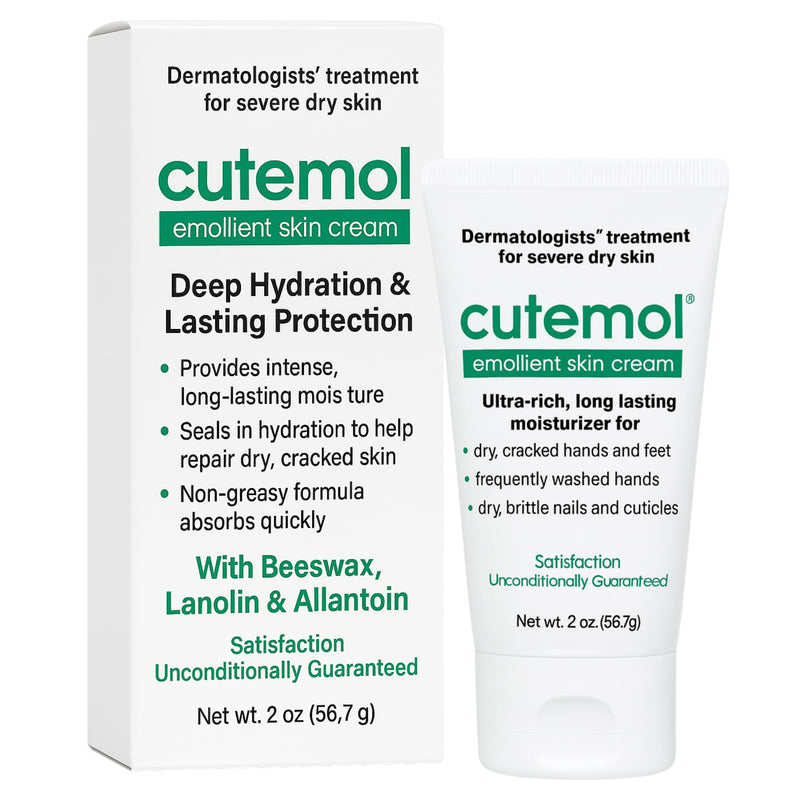 Cutemol Emollient Moisturizing Cream - Serious Moisturizer Lotion Balm for Recovering Dry, Damaged Skin - Hydration for Cracked Hands and Feet, Eczema, Psoriasis, and Raw Skin (2 oz) Emollient Moisturizing Cream - 2oz