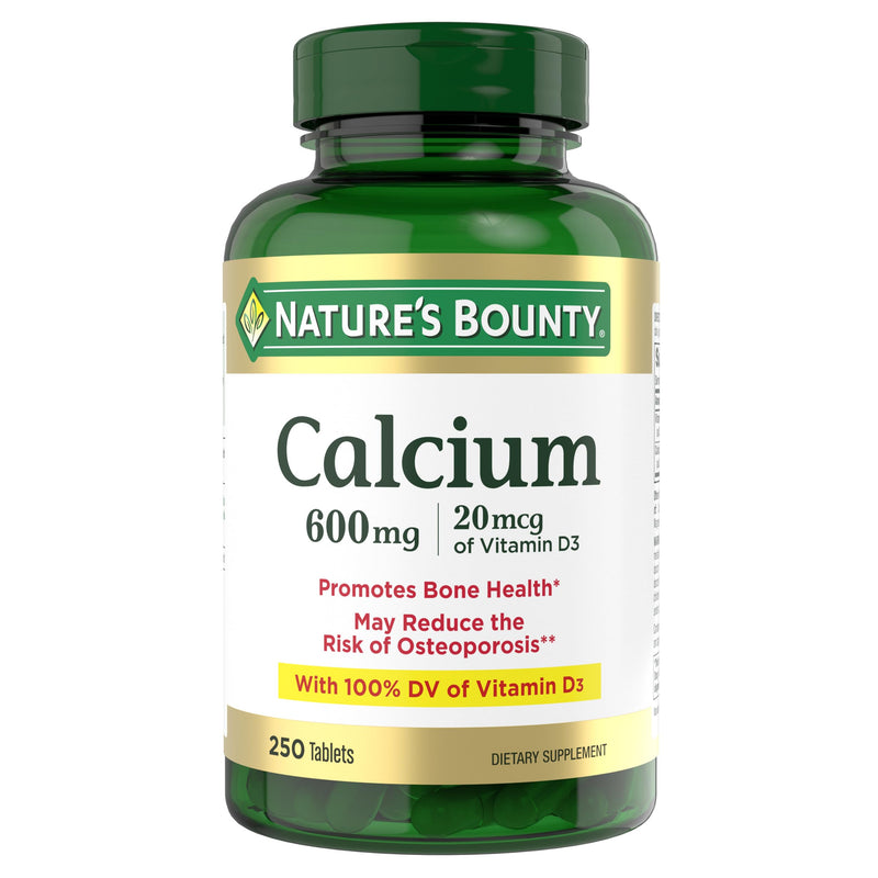 Nature's Bounty Calcium Carbonate & Vitamin D, 250 Tablets | Supports Immune Health & Bone Health, 600mg Calcium & 800IU Vitamin D3 Unflavored 250 Count (Pack of 1)