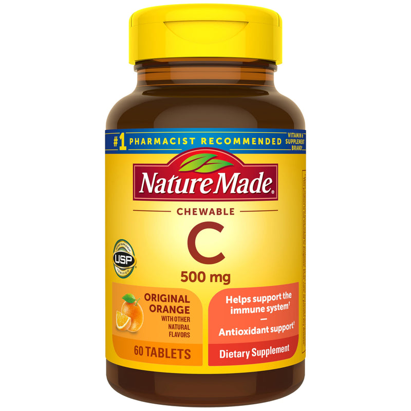 Nature Made Chewable Vitamin C 500 mg for Immune Support, 60 Tablets | Dietary Vitamin C Supplement for Immune Support and Antioxidant Support, Orange Flavored Chewable Tablets, 60 Day Supply 60 Count (Pack of 1)