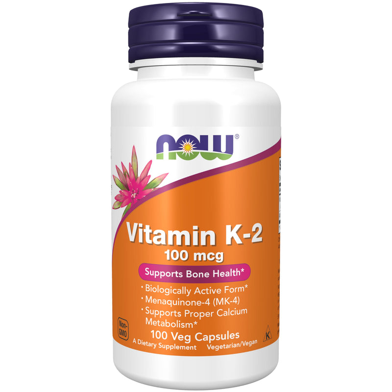 NOW Foods Supplements, Vitamin K-2 100 mcg, Menaquinone-4 (MK-4), Supports Bone Health*, 100 Veg Capsules Unflavored 100 Count (Pack of 1)