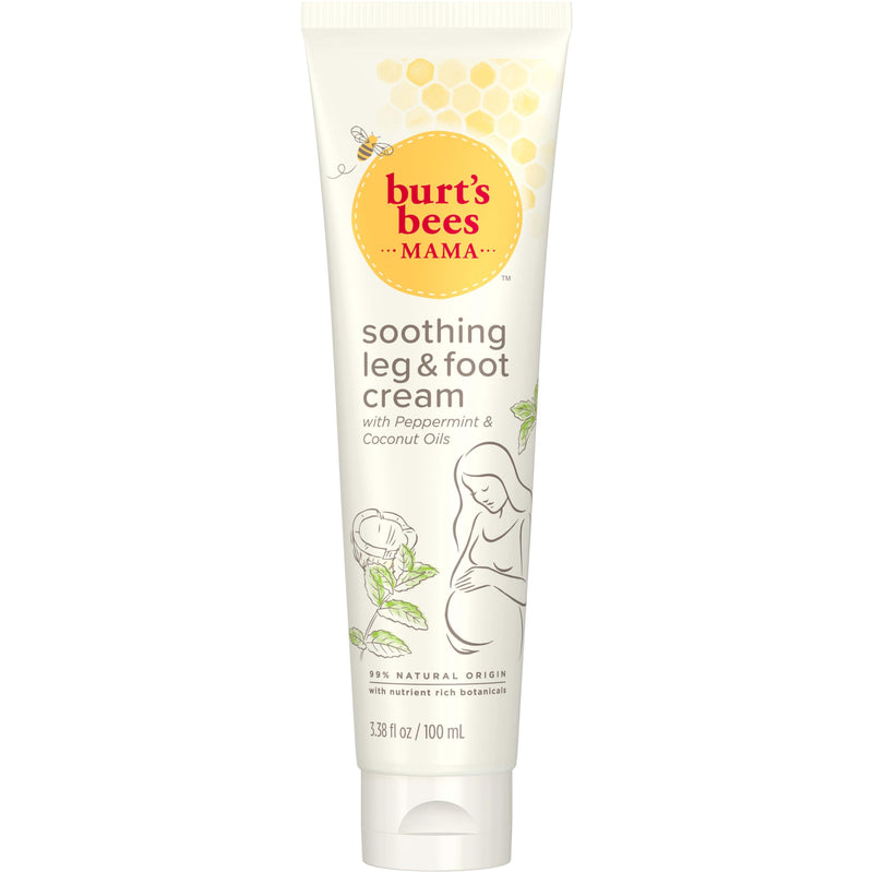 Burt's Bees Mama Bee Leg and Foot Cream, Soothing Formula with Peppermint and Coconut Oil, Fragrance Free, 99% Natural Origin, 3.38oz Fresh 3.38 Fl Oz (Pack of 1)