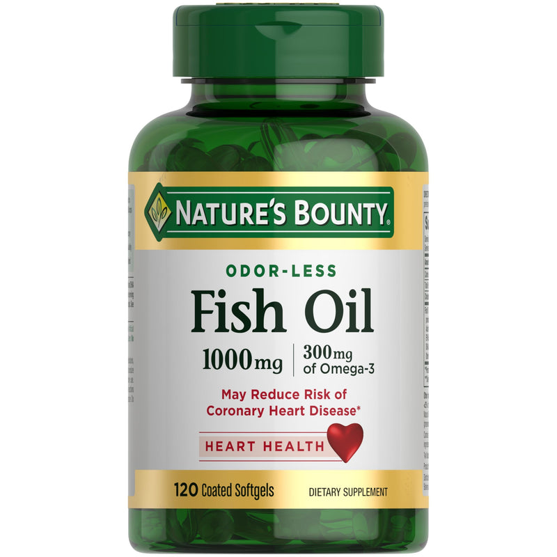 Nature's Bounty Fish Oil 300mg Omega-3, 120 Softgels | Supports Heart Health, 300mg Omega-3, Coated Softgels, Dietary Supplement Unflavored 120 Count (Pack of 1)