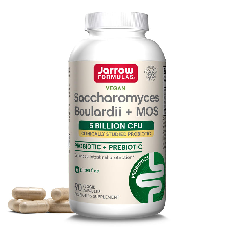 [Australia] - Jarrow Formulas Saccharomyces Boulardii Probiotics + MOS 5 Billion CFU Probiotic Yeast for Intestinal Health Support, Gut Health Supplements for Women and Men, 90 Veggie Capsules, 90 Day Supply Unflavored 90 Count (Pack of 1) 