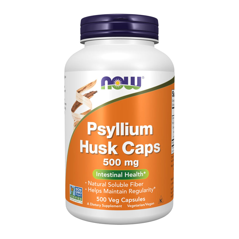 NOW Foods Supplements, Psyllium Husk Caps 500 mg, Non-GMO Project Verified, Natural Soluble Fiber, Intestinal Health*, 500 Veg Capsules 500 Count (Pack of 1)