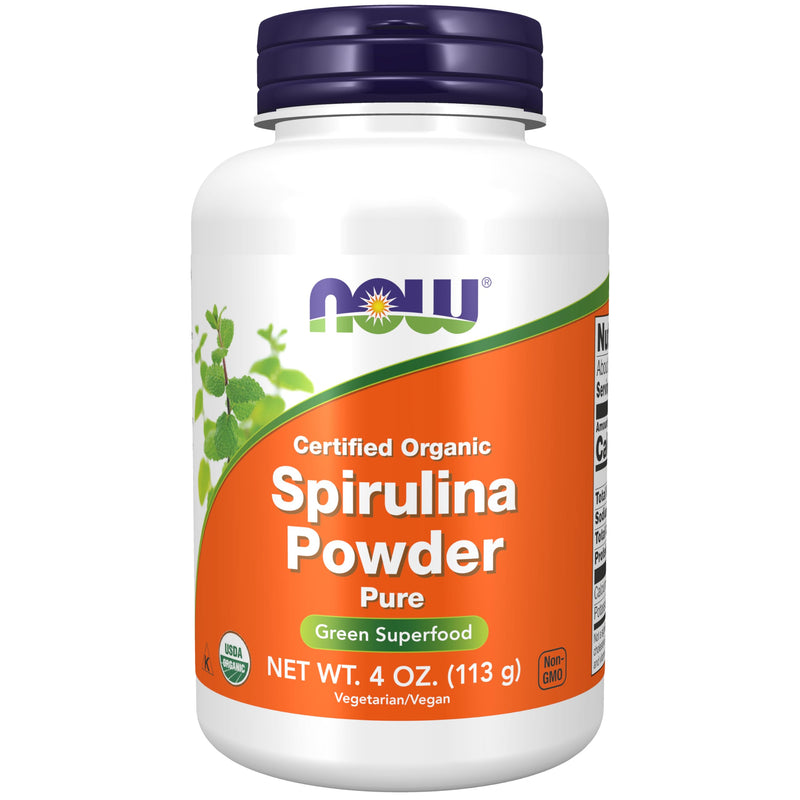 NOW Foods Supplements, Certified Organic, Spirulina Powder, Rich in Beta-Carotene (Vitamin A) and B-12 with naturally occurring GLA & Chlorophyll, 4-Ounce 4 Ounce (Pack of 1)