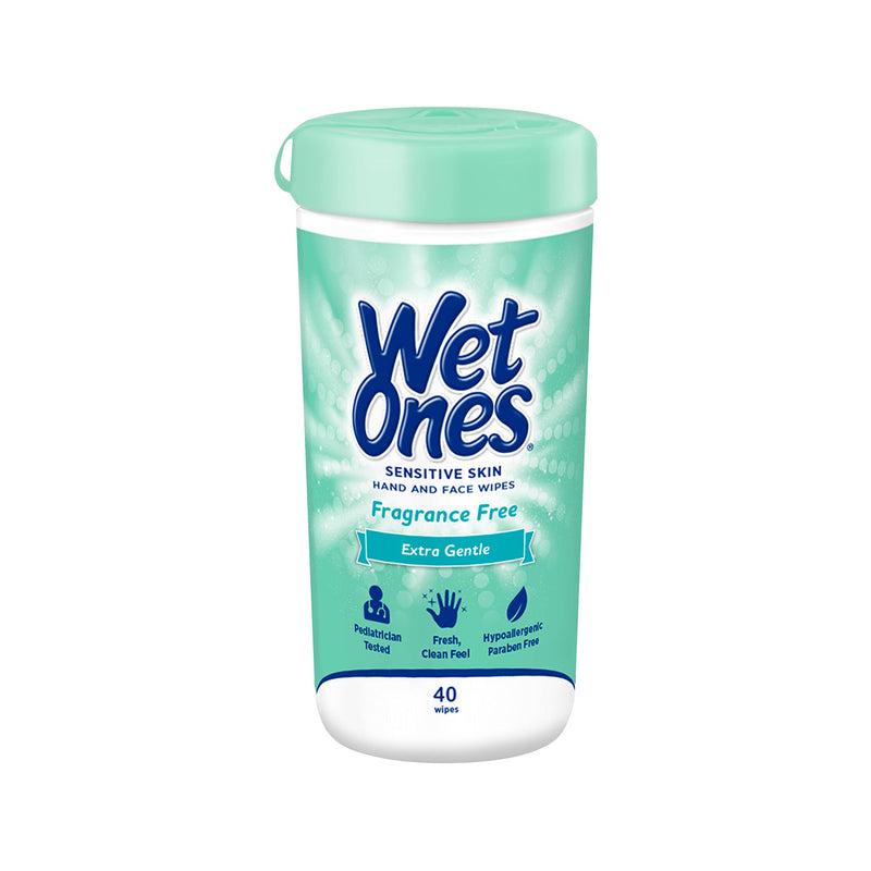 [Australia] - Wet Ones Hand and Face Wipes, Sensitive Skin Wipes | Unscented Wipes, Hand and Face Wipes Sensitive Skin, Wet Ones Sensitive Skin Wipes, 40 ct. Canister Fragrance Free 40 Count (Pack of 1) 