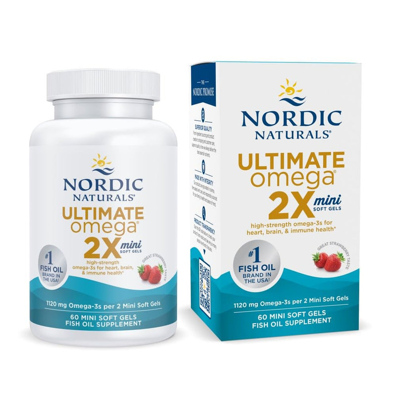 [Australia] - Nordic Naturals Ultimate Omega 2X Mini, Strawberry Flavor - 60 Mini Soft Gels - 1120 mg Omega-3 - High-Potency Omega-3 Fish Oil Supplement - EPA & DHA - Promotes Brain & Heart Health - 30 Servings 