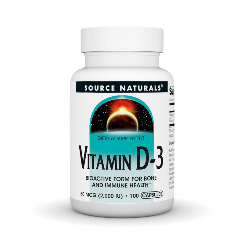 Source Naturals, Vitamin D-3, 50 mcg (2000 IU) - 200 Capsules | Bioactive Form for Bone & Immune Health 100 Count (Pack of 1)