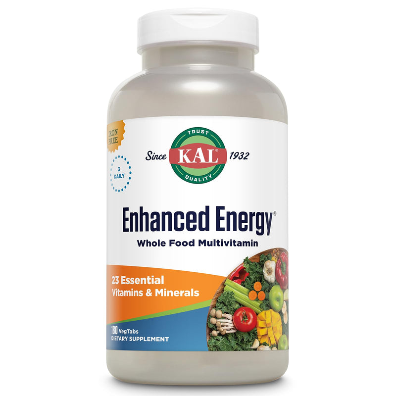 KAL® Enhanced Energy Multivitamin | Whole Food Based Vitamins & Minerals w/ Antioxidants, Digestive Enzymes & Natural Carotenoids | 180 Capsules 180 Count (Pack of 1)