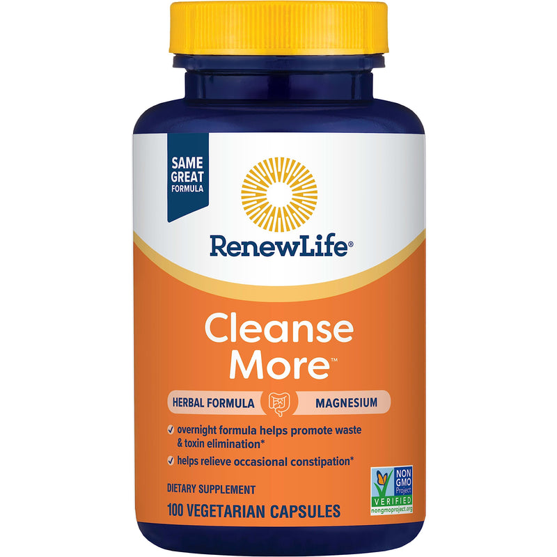 [Australia] - Renew Life Detox Cleanse More, Reduces Bloating and Restores Regularity, Overnight Constipation Relief, Soy, Dairy and gluten-free, 100 Capsules 100 Count (Pack of 1) 