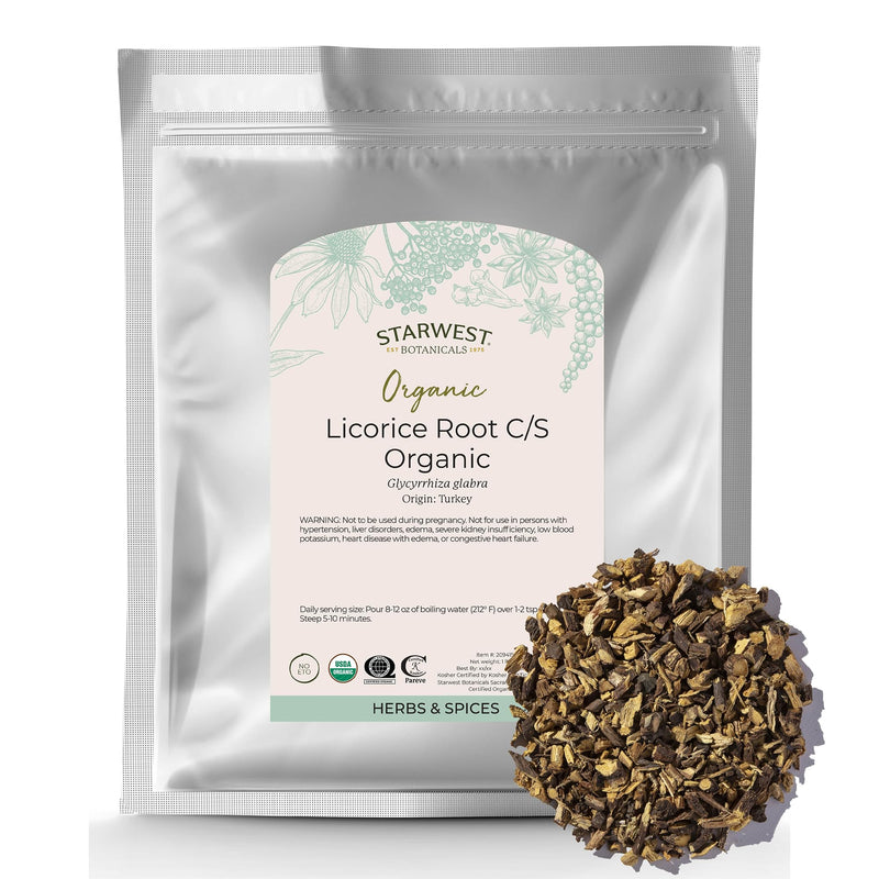[Australia] - Starwest Botanicals Organic Dried Licorice Root - Herb for Loose Leaf Tea Blends, Candy, & Baked Goods, Cut & Sifted, Certified Kosher, Non-GMO - Bulk 1 lb Bag 