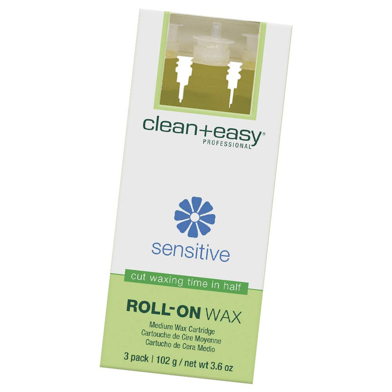 [Australia] - Clean + Easy Sensitive Roll On Wax Refill – Medium Wax Cartridge Refill for Face & Body Hair Removal, Soft Wax for Sensitive Skin, Hygienic Waxing, 3-Pack 3 Pack 