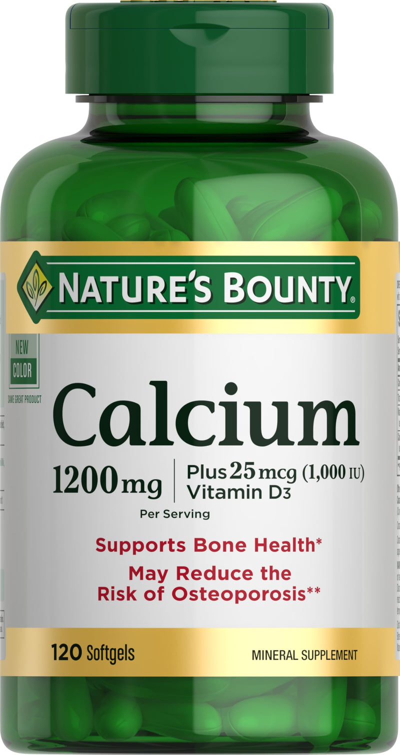 Nature's Bounty Calcium 1200mg with 1000 IU Vitamin D3, 120 Count | Bone Health & Immune Support Softgels, Calcium and Vitamin D Supplement, Gluten Free, 2 Softgels per Day 120 Count (Pack of 1)
