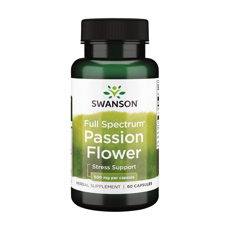 [Australia] - Swanson Full-Spectrum Passion Flower Stress Support 500 Milligrams 60 Capsules 