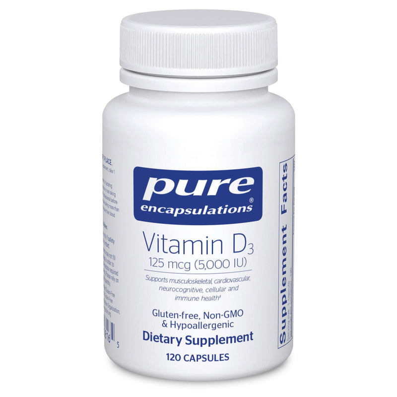Pure Encapsulations Vitamin D3 125 mcg (5,000 IU) - Supplement to Support Bone, Joint, Breast, Heart, Colon, and Immune Health* - with Vitamin D - 120 Capsules | Supplement to Support Bone, Joint, Breast, Heart, Colon, and Immune Health*, with Vitamin D