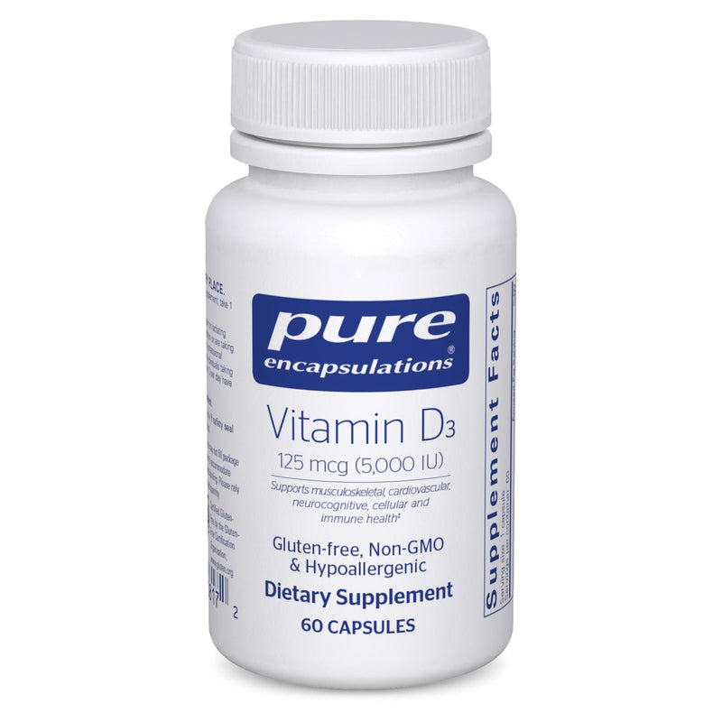 Pure Encapsulations Vitamin D3 125 mcg (5,000 IU) - Supplement to Support Bone, Joint, Breast, Heart, Colon, and Immune Health* - with Vitamin D - 60 Capsules | Supplement to Support Bone, Joint, Breast, Heart, Colon, and Immune Health*, with Vitamin D